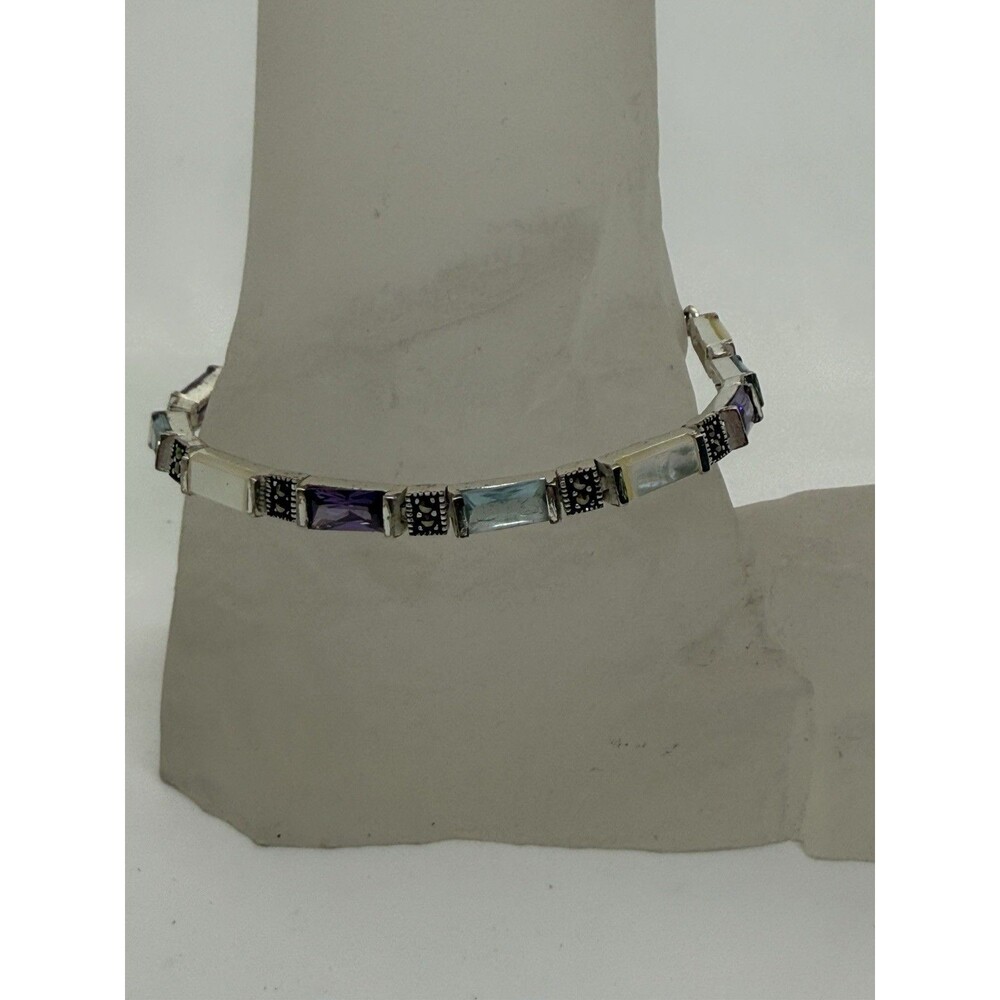 Le Vieux CZ, Mother-of-Pearl, Marcasite and Glass Sterling Silver Bracelet